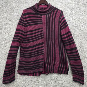 Habitat Clothes Sweater Womens Medium Black Pink Striped Knit Cowl